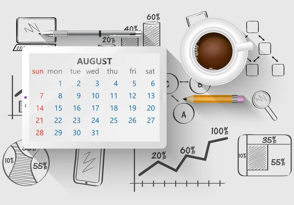 规划在 8 月的平板电脑的日历 — 图库矢量图片