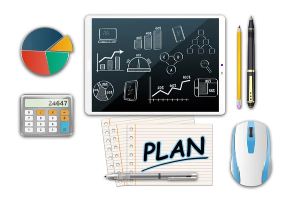 Tableta de ordenador con proceso de planificación — Foto de Stock