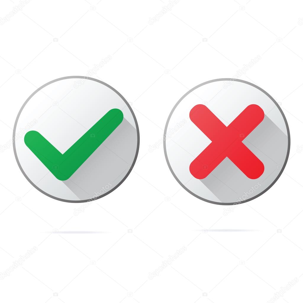 Conjunto de ok y cancelar los iconos de botones de plástico, brillante