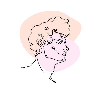 Kıvırcık saçlı bir insan portresi çizmeye devam et. Modaya uygun erkek stili.