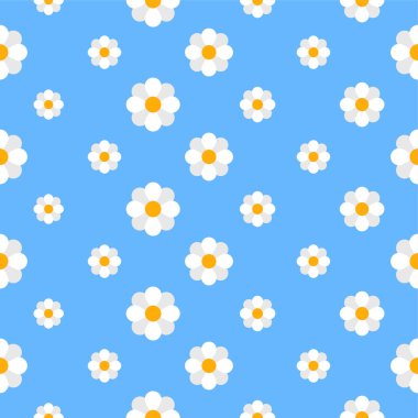 Mavi gökyüzü arka planında kusursuz papatya çayı deseni. papatya ev dekorasyonu tekstil