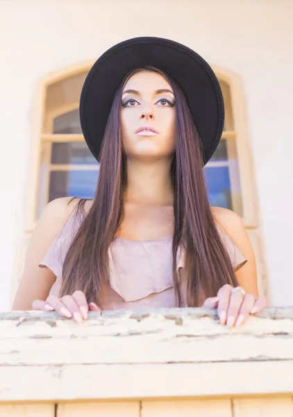 Portrait of a girl in hat — Stock Photo, Image