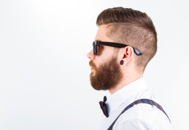 hipster portre üzerinde beyaz izole