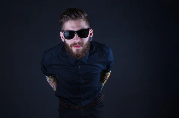 Dhipster portrait with black backround — Stock Photo, Image