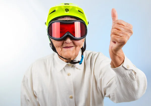 Extreme grannie showing thumbs up — Stock Photo, Image