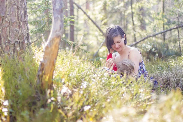 Aleitamento materno na floresta — Fotografia de Stock