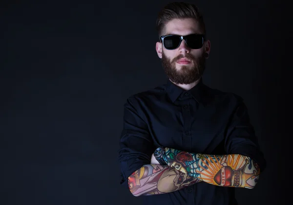 Dhipster portrait with black backround — Stock Photo, Image