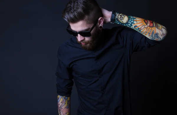 Dhipster portrait with black backround — Stock Photo, Image