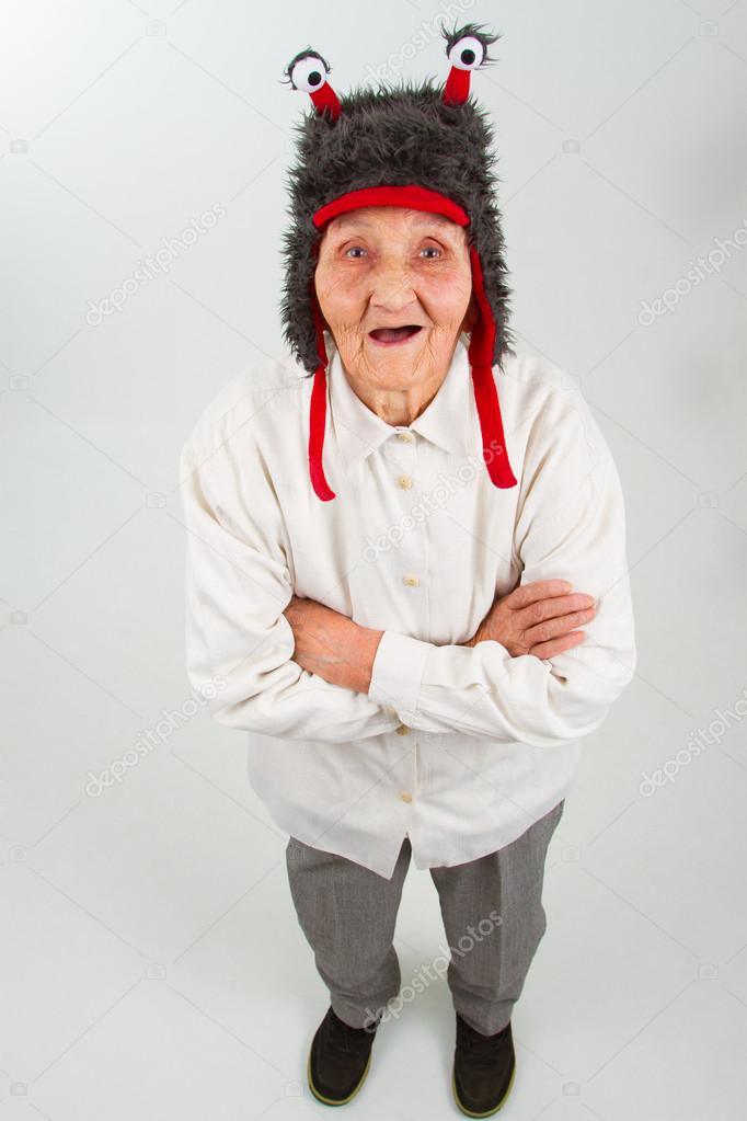 grandma in funny hat