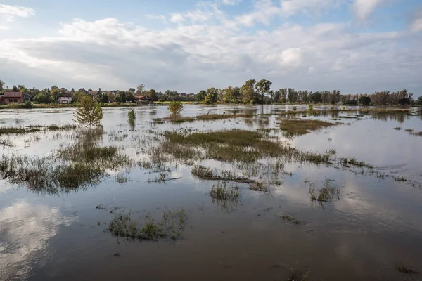 Flooded pool during the high level of the flood in the river