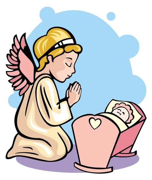 Guardian angel és a kislány — Stock Vector