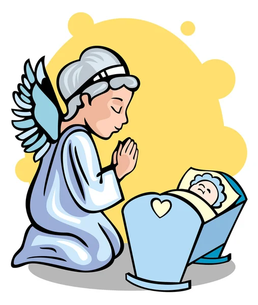 Ángel de la guarda y niño — Vector de stock