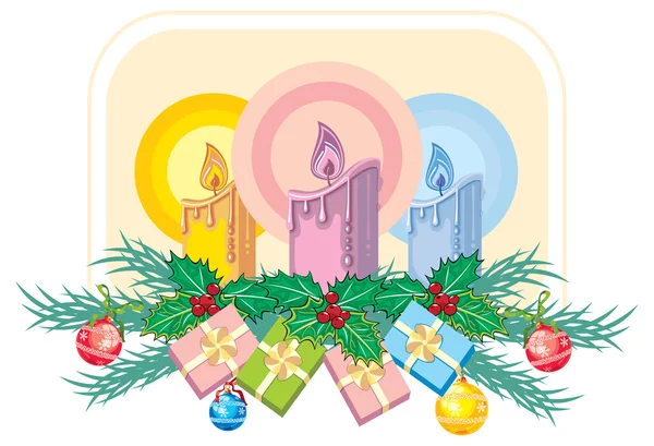 Christmas candles and gifts — Stock Vector