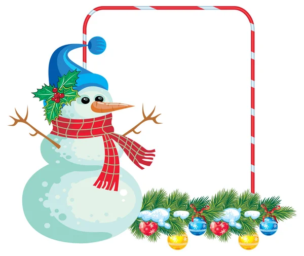 Bonhomme de neige tenant des cloches de Noël — Image vectorielle