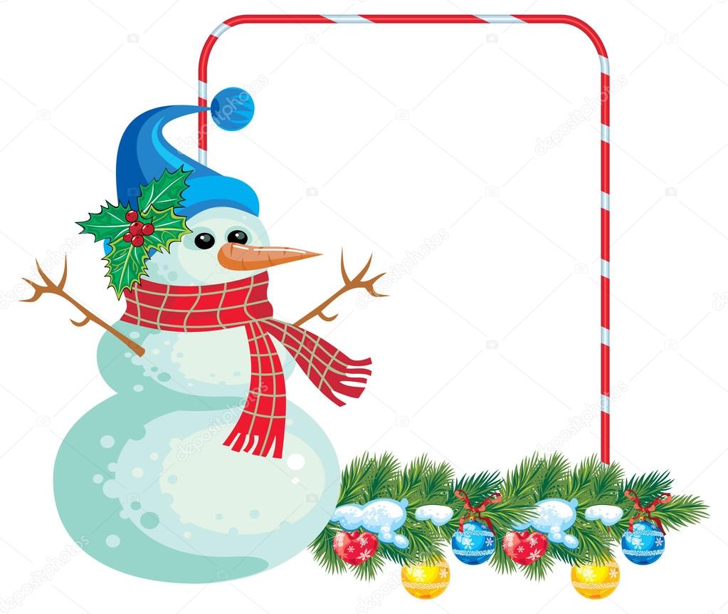 Snowman holding Christmas bells