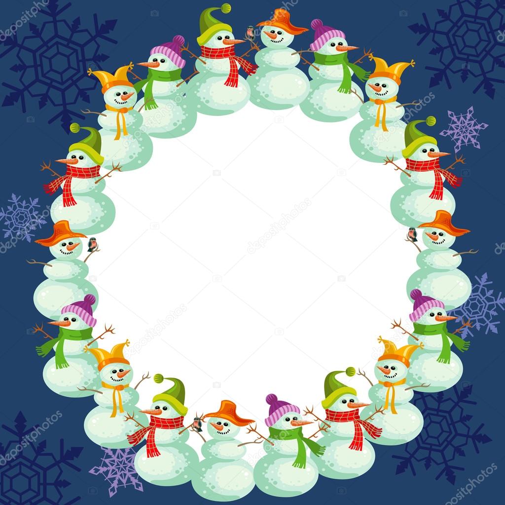 Christmas frame with snowmen