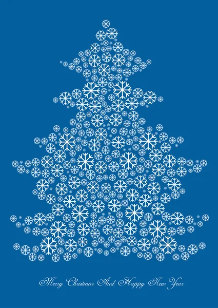 Ilustración vectorial a color del árbol de navidad hecho de copos de nieve — Vector de stock