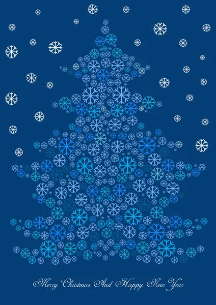 Ilustração vetorial colorida da árvore de natal feita de flocos de neve — Vetor de Stock