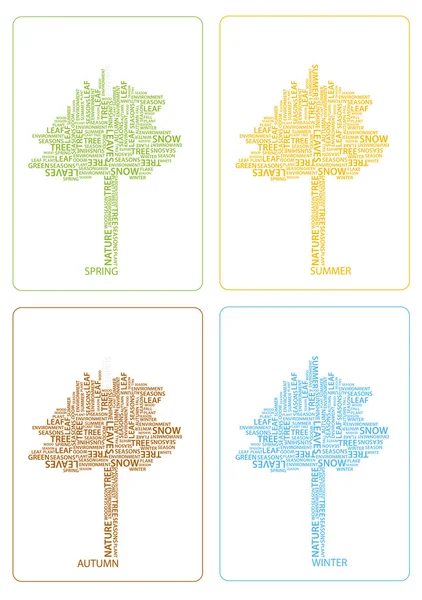 Color vector four seasons trees of words — Stock Vector