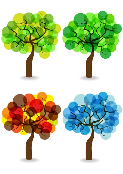 Four seasons trees isolated on white background — Stock Vector