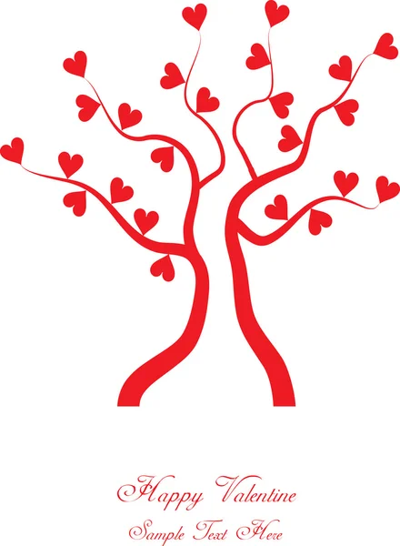 Árbol y corazones en silueta — Vector de stock