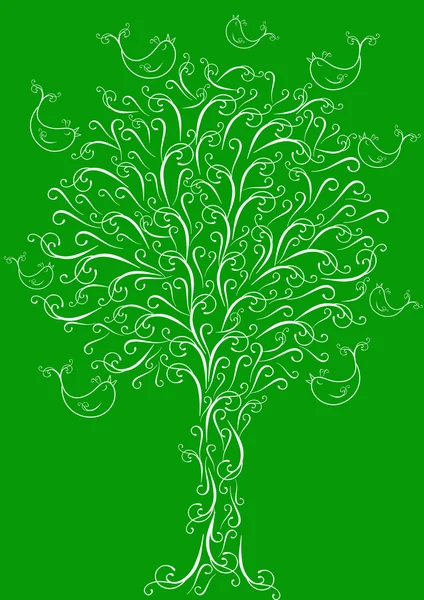 Винтажное векторное дерево с птицами — стоковый вектор