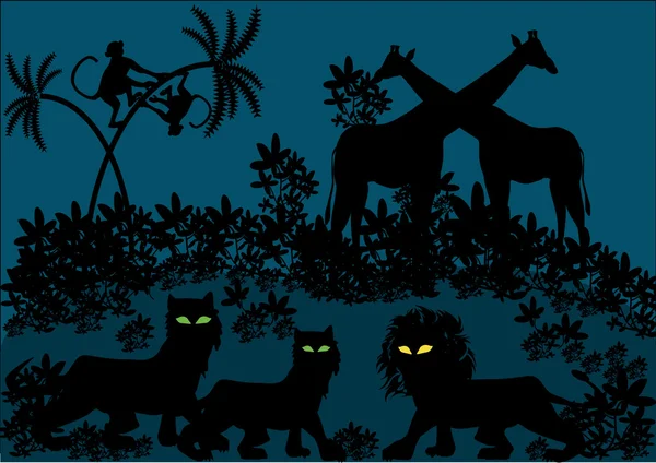 Illustration vectorielle couleur de jungle la nuit — Image vectorielle