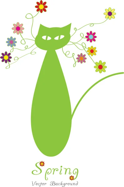 Jarní kočka silueta — Stockový vektor