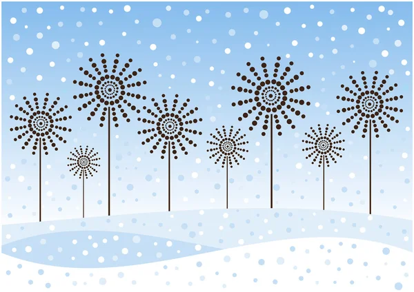 Scène hivernale avec neige et plantes — Image vectorielle