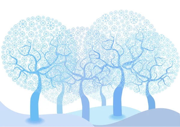 Winter vectorillustratie van de boom van sneeuwvlokken — Stockvector