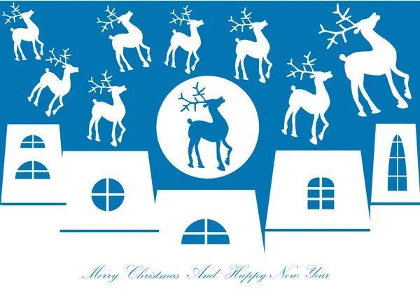 Houses and reindeers silhouettes — Stock Vector
