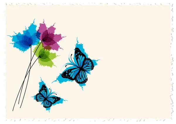 Vintage-Schmetterlinge und Blumen Papier — Stockvektor