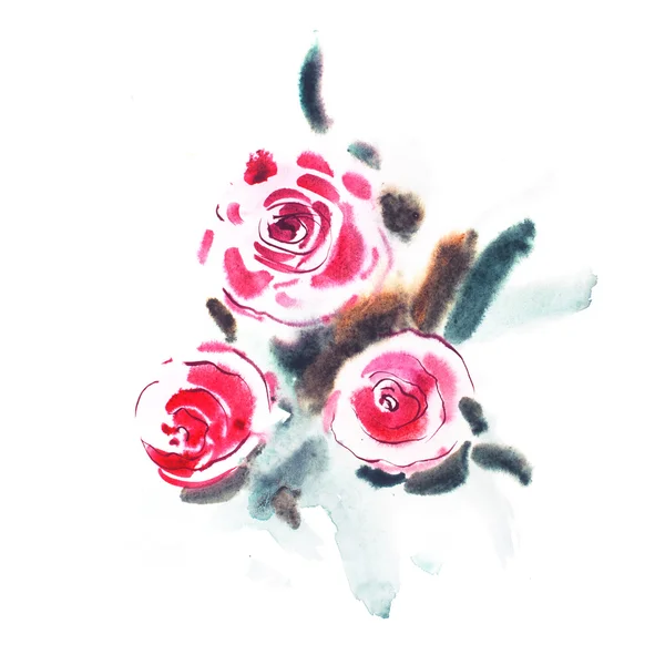 Aquarellmalerei von roten Rosen — Stockfoto