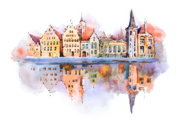 Bruges cityscape suluboya çizimi 