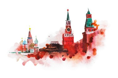 Kremlin, Kızıl Meydan suluboya resim çizme.  