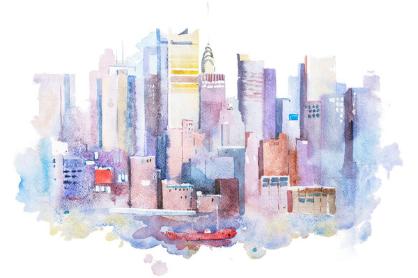 watercolor drawing of New York cityscape 