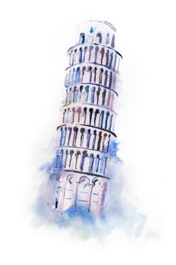 Pisa Kulesi çizim suluboya 