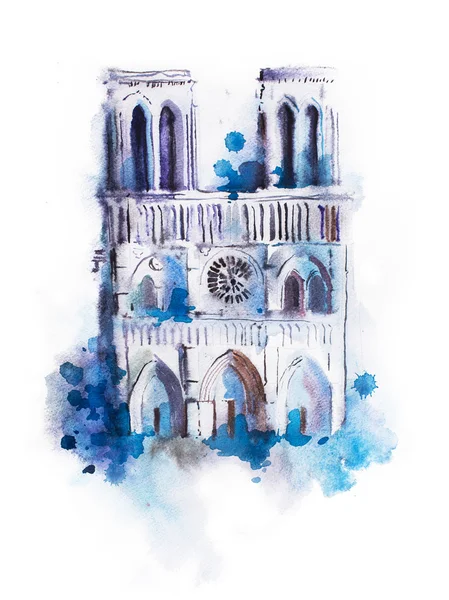 Watercolor drawing of Notre-dame. — Stock Photo, Image