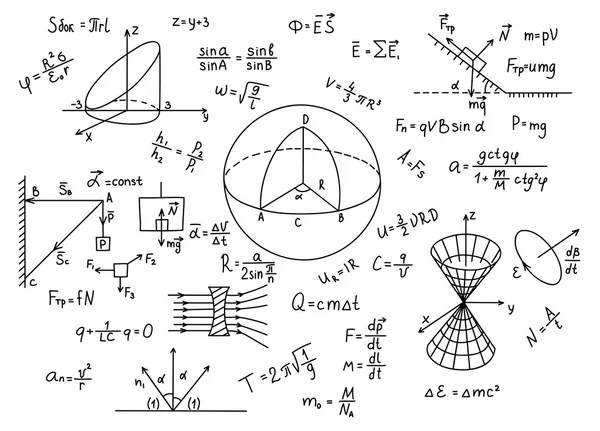 Hand drawn physics formulas — Stock Vector