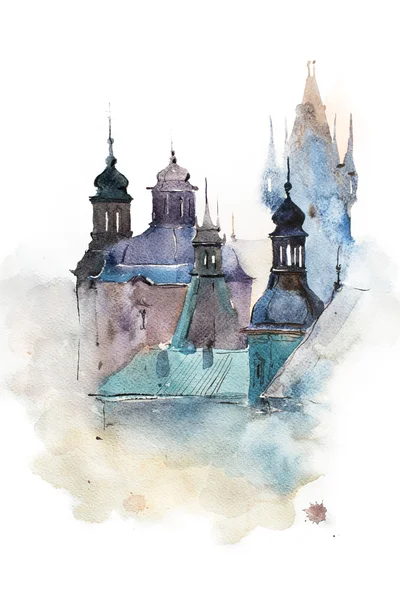 Cityscape watercolor drawing — Stock Photo, Image