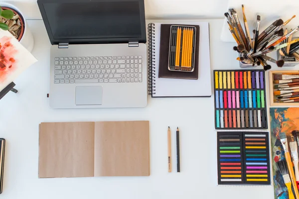 Designer workplace top view. — Stock Photo, Image