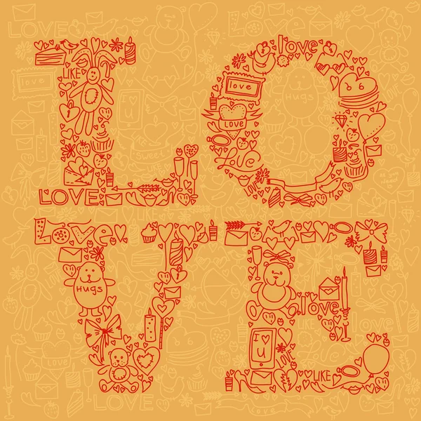 Ręcznie rysowane miłość doodle ikony — Zdjęcie stockowe