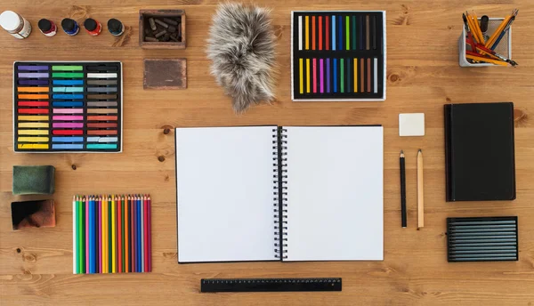 Top view of an artist home studio — Stock Photo, Image