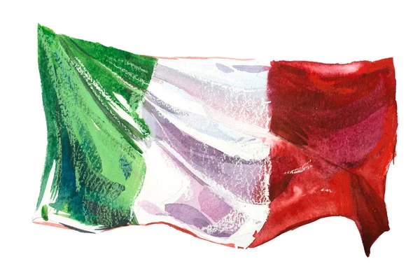 İtalya, İtalyan bayrağı. El çizimi suluboya çizimi. — Stok fotoğraf