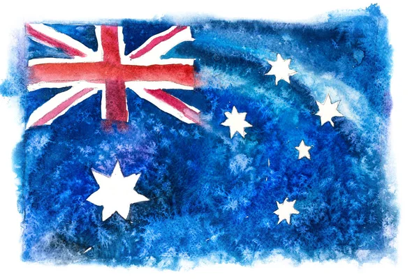 Australien, australische Flagge. Handgezeichnete Aquarell-Illustration. — Stockfoto