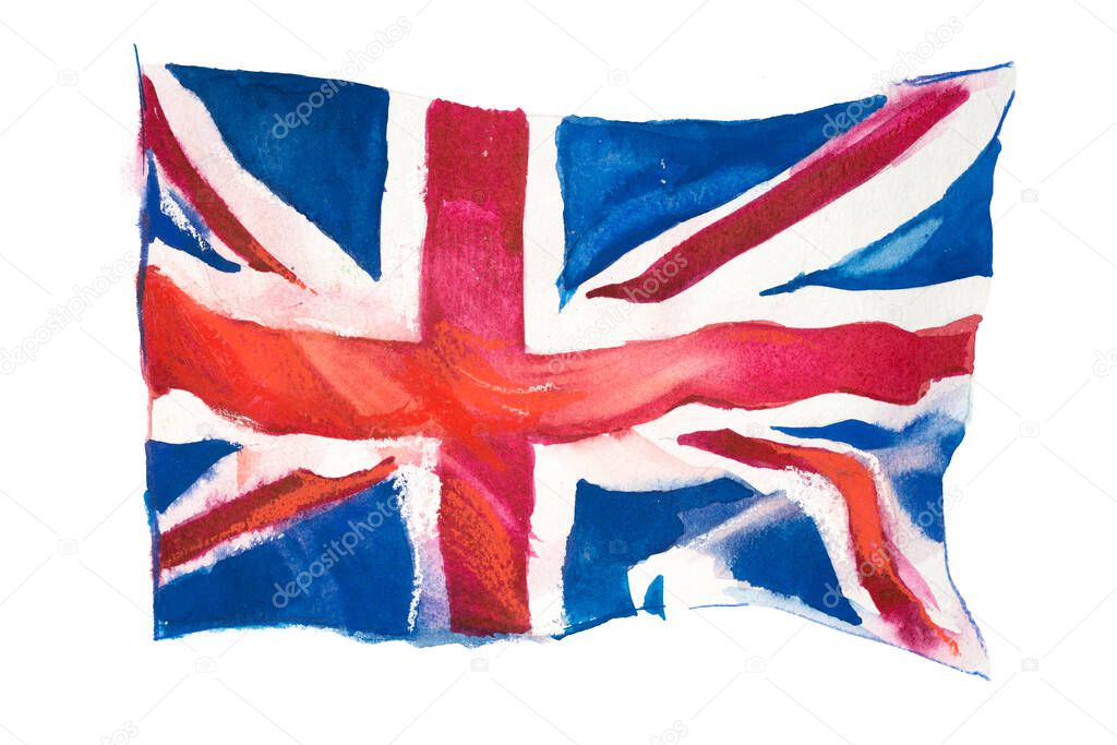 United Kingdom, british flag. Hand drawn watercolor illustration.