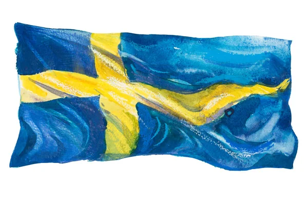 Suecia, bandera sueca. Acuarela dibujada a mano ilustración. —  Fotos de Stock
