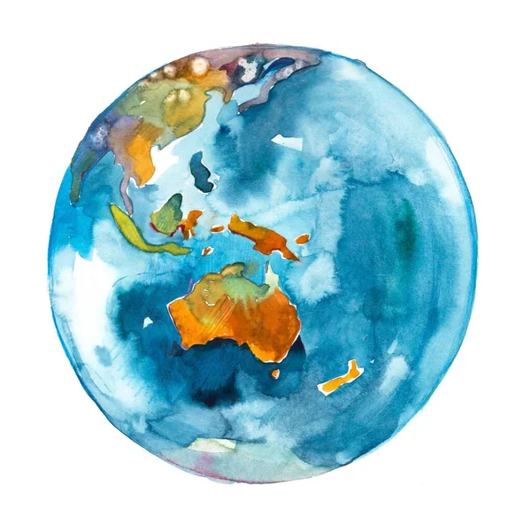 澳大利亚在全球。地球行星水彩画 — 图库照片