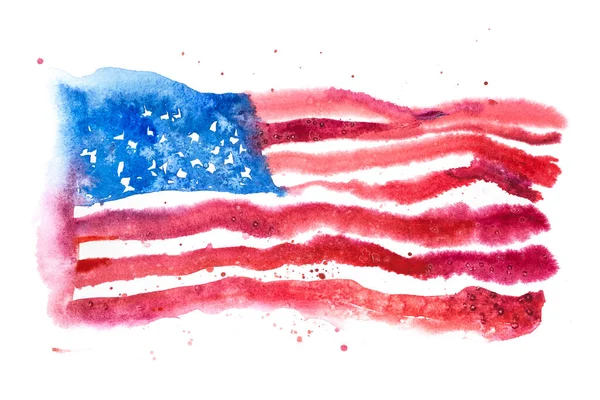 Etats-Unis, drapeau américain. États-Unis d'Amérique. Illustration aquarelle dessinée à la main. — Photo