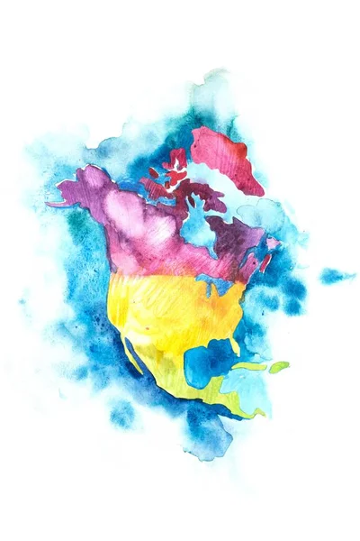 북미, 미국, 캐나다의 지도. 수채 색. — 스톡 사진